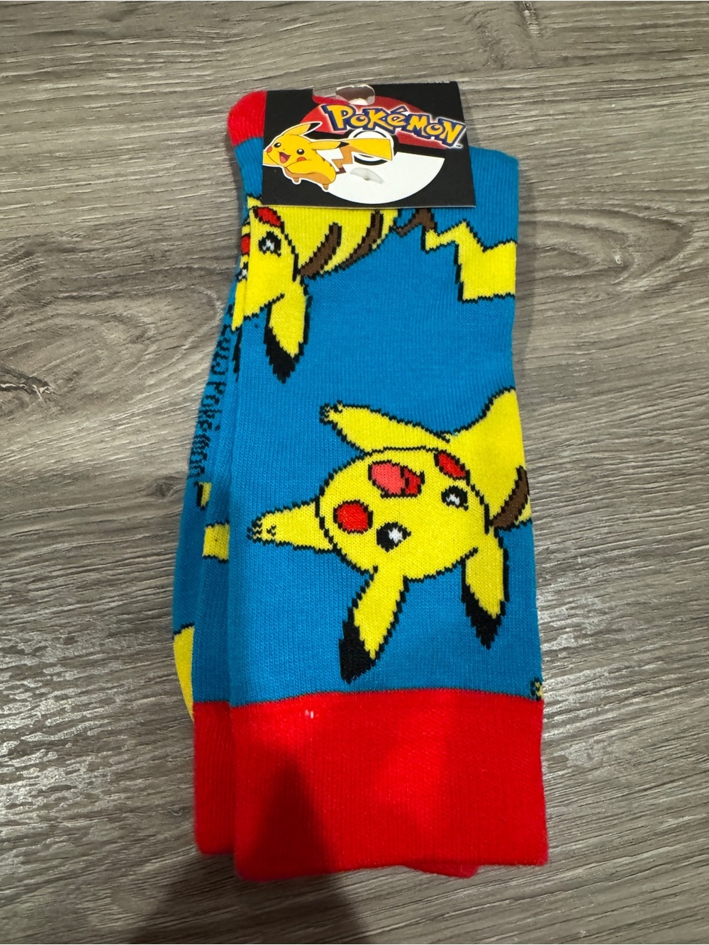 Pokemon Bioworld Pikachu Crew Socks Size 10-13 New With Tags - Blue & Red